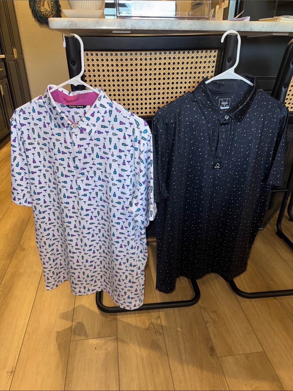 Two Short-Sleeve Golf Polos - Deolax and Back Pin both Medium